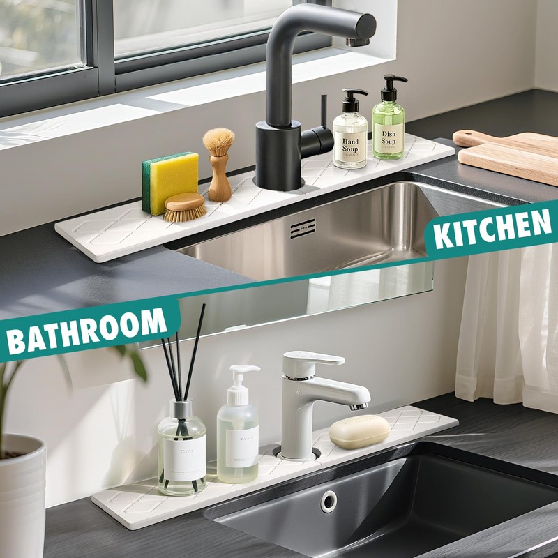 Stone Faucet Mat for Kitchen Sink - Super Absorbent Diatomite