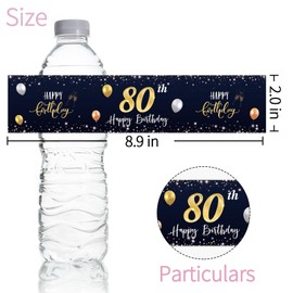 Maicaiffe Happy 80th Birthday Water Bottle Stickers, 80th Birthday Party Water Bottle Label, Cheers to 80 Years Party Decorations, Eighty Theme Party Stickers Supplies 32 Stickers
