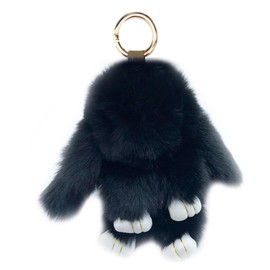 Sqzrpomddy Keychain Key Holder Cute Fluffy Rabbit Keyring Bag Dangle Decoration Rabbit Key Holder Backpack, Black
