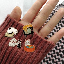 4 Pcs Cute Enamel Lapel Pins Sets Cartoon Animal Plant Flowers Brooches Pin Badges for Clothing Bags Backpacks Jackets Hat Party Favors Decoration (Lazy Cats)