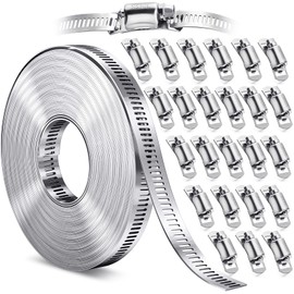 Hose Clamps- Stainless Steel Hose Clamp DIY 50FT Metal Strap + 24 Stronger Fasteners Large Adjustable Worm Gear Clamps for Fuel Line, Plumbing, Automotive, Mechanical, Pipe, Tube,Garden,Duct