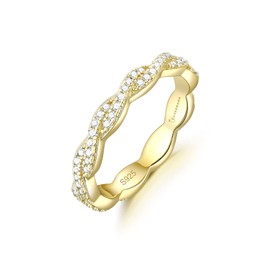 SILVERNANA Moissanite Wedding Band Sterling Silver Ring with 18K White Gold Plated 0.4ct D Color VVS1 Lab Created Diamond Stackable Rings Twisted Full Eternity Ring for Women, Sterling Silver, Moissanite