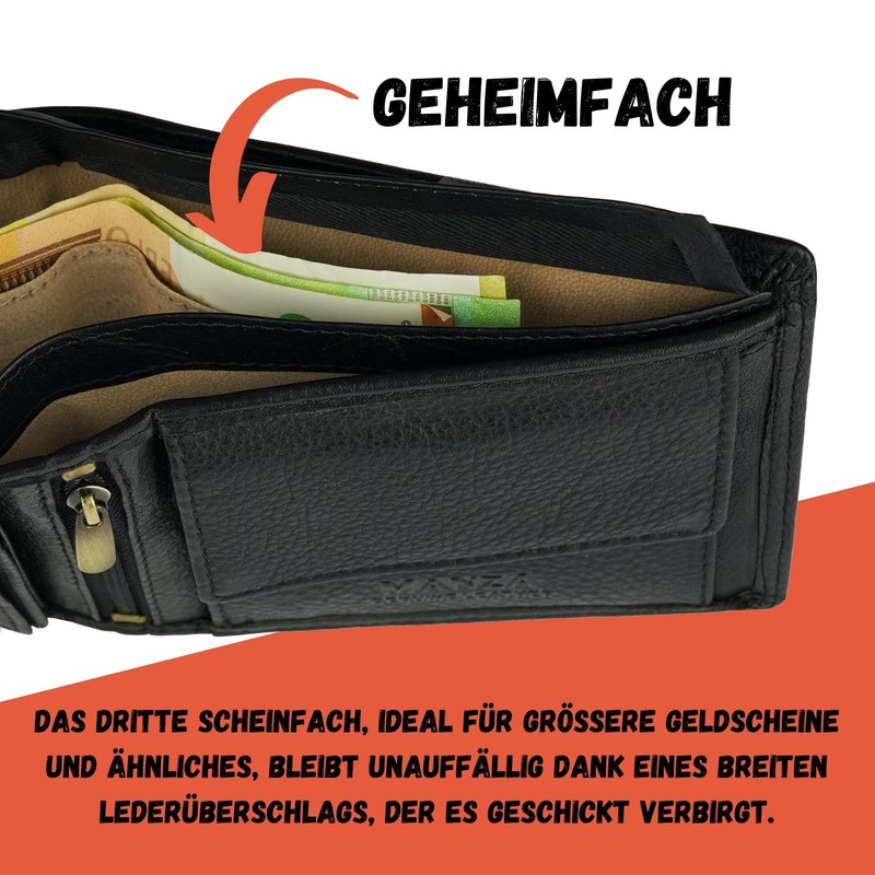 Manza Men's Leather Wallet with RFID Protection and Secret Compartment,