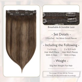 Full Shine Clip In Hair Extensions 18Inch Double Weft Human Hair Clip In Balayage Hair Extensions Color 2 Fading To 8 and 2 Darkest Brown Human Hair Clip In Extensions 50 Gram Lace Clip Hair 3 Pcs