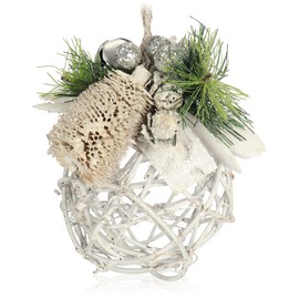 com-four® Christmas Hanger for Christmas Decoration, Christmas Tree Hanger as Winter Decorative Item, Decorative Figure as Room Decoration or Gift (1 Piece - Ball 10 x 15 cm White + Glitter)