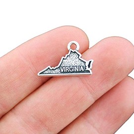 4 Virginia Charms Antique Silver Tone 2 Sided Virginia State - SC5214