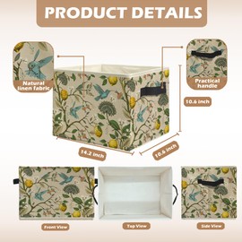 uinwk Vintage Hummingbird Lemon Floral Storage Bins, Rustic Lemon Maidenhair Botanical Collapsible Storage Box Laundry Basket with Handle for Home Bedroom Bathroom Office Clothes Toys Books