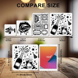 MAYJOYDIY Champagne Stencil 11.8x11.8inch Reusable Wedding Celebration Stencils for Craft Stars Cocktail Painting Template with Paint Brush for Floor Wall Tile Fabric Furniture Decoration