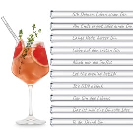 Halm Glass Straws Gin Sayings Edition 6 x 20 cm Engraved in German Drinking Tonic Gift.