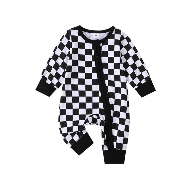 XIXIMAON Toddler Baby Boy Jumpsuit Round Neck Long Sleeve Checkerboard