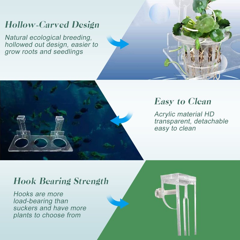 Upgrade Acrylic Aquarium Plant Holder Hanging Aquatic Plant Holder,Adjustable Hook