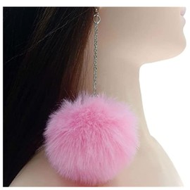 Pom Pom Dangle Earrings Statement Fluffy Fur Ball Drop Earrings for Women Winter Jewelry -pink