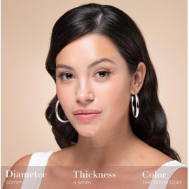 Claro Clivo 2 Pairs White Gold Colored Lightweight Chunky Open Hoop Earrings For Women (50MM Hoop, 4.5MM Thickness, Stainless Steel Pin)