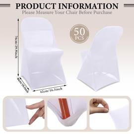Newwiee 50 Pcs Spandex Stretch Folding Chair Covers Fitted Universal Chair Protector Removable Washable for Wedding Party Dining Banquet Event (White)