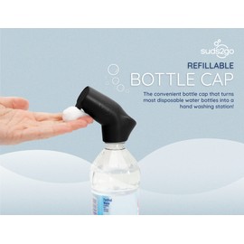 Suds2Go Refillable Caps, 2 Pack - Universal Fit Turns Most Disposable Water Bottles Into A Hand Washing Station - Includes Refillable Soap Reservoir - Conveniently Sized to Take on The Go - Black