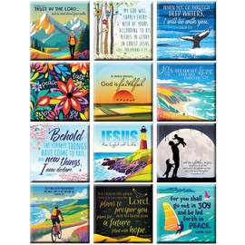 Christian Magnets for fridge, Set of 12 metal inspirational magnets, designed in England, with Bible Verses. Christian Gifts for Women and men, by Just Cards Direct (M201)