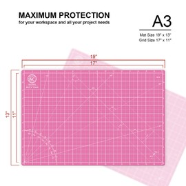 KC GLOBAL A3 (18"x12") Self-Healing Cutting Mat (Pink) - Sturdy, Reversible, Eco-Friendly, Non-Slip. Premium Desk Mat for Crafters, Quilters, and Hobbyist
