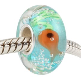 Eternalll Jewellery Blue Ocean Fish Flower Glass Bead 925 Sterling Silver Murano Glass Beads Lampwork Spacer Charm Christmas Beads Love fit Women Charms Bracelet (B)