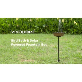 Polyresin Bird Bath Bowl w/ Solar Fountain 29'' Height Birdfeeder 1.4 Gallons