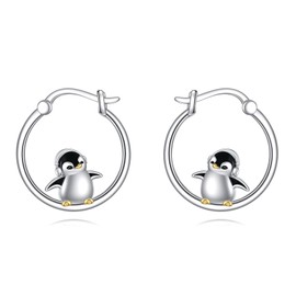 Fox/Cat/Raccoon/Penguin/Axolotl/Polar Bear/Koala/Pig/Love Penguin Earrings Sterling Silver Animal Huggie Hoop Earrings Jewellery Gifts for Women, Sterling Silver, No