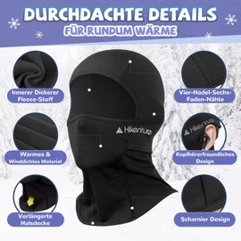 HIKENTURE Children's Balaclava Winter Balaclava, Warm Balaclava, Windproof Ski Mask Under Helmet, Ski Mask for Boys and Girls, Balaclava, Face Hood for Cycling, Skiing, One Size, Black, A2, black