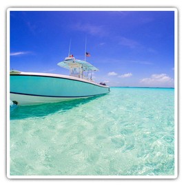 Square Stickers (Set of 2) 7.5cm - Fishing Boat Bahamas Holiday Beach Fun Decals for Laptops,Tablets,Luggage,Scrap Booking,Fridges, #8099