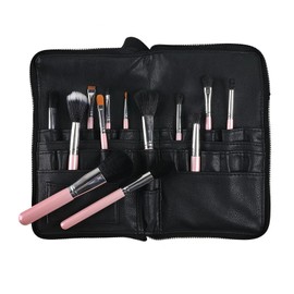 24 Makeup Brush Organiser Bag, Portable Cosmetic Bag for Travel, Brush Case, Pencil Case Made of Waxed Canvas, Durable Portable Bag for Watercolour Brushes (Black)