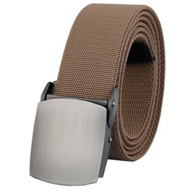 KYEYGWO Elastic Web Belts for Men Woman, Stretch Nylon Waist Belt with Pressing Alloy Buckle, Khaki