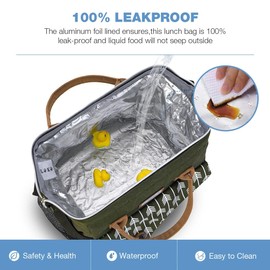 Lekesky Lunch Bags for Women, Wide Opening Reusable Lunch Box Insulated Ladies Lunch Bags for Work, Picnic, School, Green