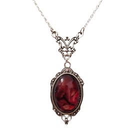 IS4U Gothic Vampire Necklace Vintage Stardust Crystal Cameo Pendant Necklace Punk Style Vampire Pendant Oval Necklace Satanic Demon Red Pendant Necklace Jewelry (B)
