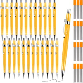 Gueevin 24 Pcs Mechanical Pencil Metal Penpoint Mechanical Pencil Retractable Automatic Drafting Pencils Refills for Writing Drawing Signature(0.9mm,Yellow)