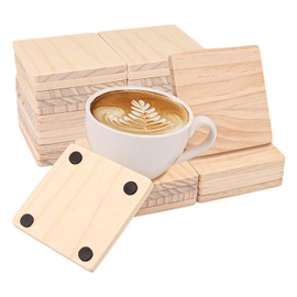Geytetqi 36 PCS Unfinished Wood Coasters, 4 x 4 Inch Square Blank Wooden Coasters for Crafts, DIY Wood Coasters with Non Slip Dot Stickers - DIY Wood Coasters for Engraving, Painting (Thick 0.35 Inch)