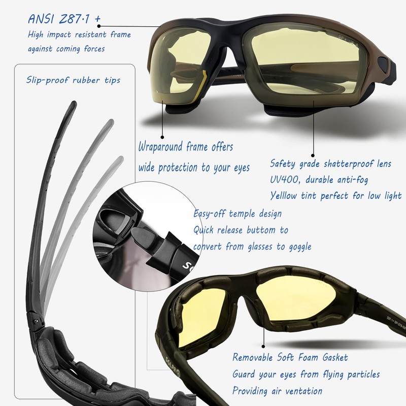 SOL PRO Powersport Sunglasses, Motorcycle Riding Safety Goggles, Night Vision,