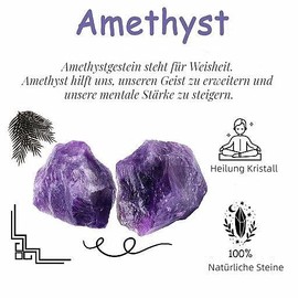 QINJIEJIE QINJIEJIE Amethyst Gro?e Kristall Rohstein 2 Stck 100% Natursteine Kristalle Raw Amethyst Stein Premium Wasserstein fr Meditation Reiki Dekosteine