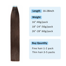 Ninaand Tape in Hair Extensions Human Hair #2 Dark Brown Tape in Hair Extensions Remy Human Hair Seamless Silky Straight Tape in Human Hair Extensions 20 inches 50g/pack 20pcs