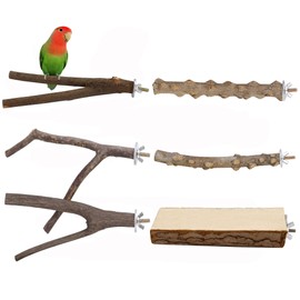 6PCS Natural Wooden Bird Perch 2 Grape Stick Paw Grinding Fork Wood Bird Stand 4 Parrot Stand Chewing Exercise Branches Toys Bundle Set