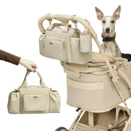 Petena Pet Cart Bag, Large Capacity, Stroller Bag, Pet Cart, Drink Holder, Storage, Hand Held, 2-Way, Walking, Multi-functional, Khaki, Manor Bag Included (Simple, Beige)