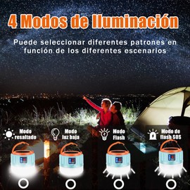 2 Piezas Lampara Camping Recargable, Farol Campaña Impermeable IPX6 para Emergencia,Linterna de Camping Solar Portátil con 4 Modos Iluminación,USB Recargable, para Camping, Pesca, Senderismo (Azul)