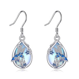 Hummingbird Earrings Sterling Silver Moonstone Hummingbird Dangle Earrings Cute Teardrop Bird Jewelry Gifts for Women Mom