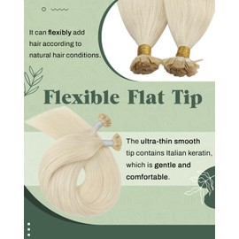 Ugeat Flat Tip Hair Extensions Human Hair Platinum Blonde Fusion Hair Extensions for Women 22inch Keratin Hair Extensions Real Human Hair Blonde Remy Hair Extensions Flat Tip 50S 50G