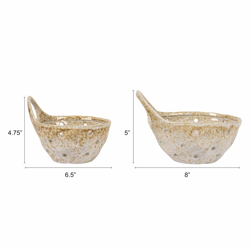 Creative Co-Op Stoneware Colanders with Handles, Set of 2