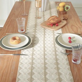 HVEST Boho Table Runner 72 inches Long Brown and Beige Macrame Table Runners for Rustic Farmhouse Home Kitchen Dining Room Party Coffee Table Decor