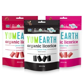 YumEarth Organic Licorice Lovers Variety Pack, 5oz(Pack of 6), Allergy Friendly, Strawberry, Pomegranate, Black Licorice, Gluten Free, Non-GMO, Vegan, No Artificial Flavors or Dyes