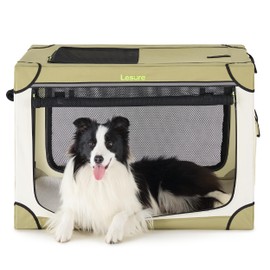 Lesure Soft Collapsible Dog Crate - 36 Inch Portable Travel Dog Crate for Large Dogs Indoor & Outdoor, 4-Door Foldable Pet Kennel with Durable Mesh Windows (Beige)