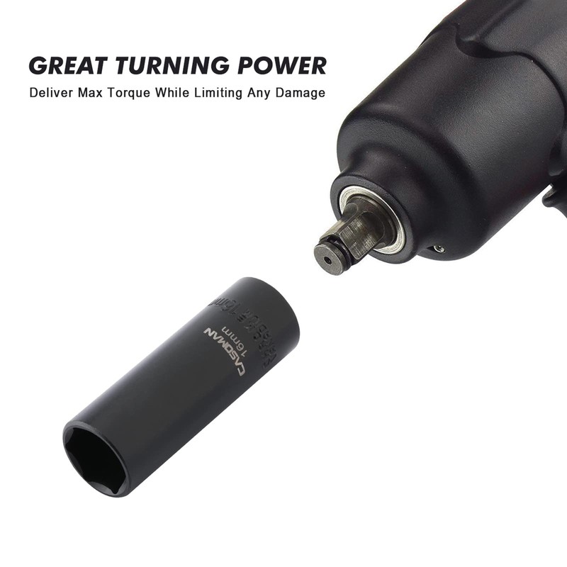 CASOMAN 13 Pieces 3/8-Inch Drive Impact Socket Set, 6-Point, Metric,