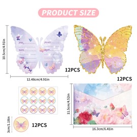 Butterfly Themed Party Invitation 12PCS Party Invitation Card, Watercolor Floral Style Party Supplies with Envelopes for Girls Boys Birthday Baby Shower, Invitation Letter Birthday Party (C Style)