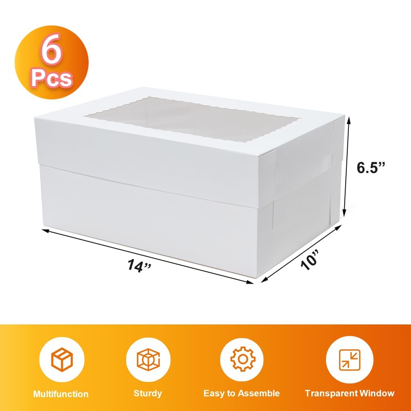 Wowxyz 6pcs 14x10x6.5 Cake Boxes Rectangle Quarter Sheet 1/4 Sheet