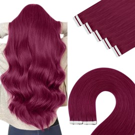 YoungSee Tape in Hair Extensions Magenta Tape Real Hair Extensions Burgundy Tape ins Human Hair Extensions for Party Invisible Tape Hair Extensions for Women Straight Tape in Hair Short 12In 20G 10Pcs