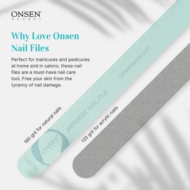 Onsen Secret Japanese Nail File - Professional 20-Pack Nail Files, Double Sided Natural & Acrylic Nail Filers - 120/180 Grit - Disposable, Salon Smooth, Best Nail File for Shiny Nails (20 Counts)