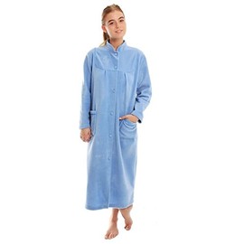 Ladies Button Front Soft Fleece Dressing Gown[18/20,Blue]